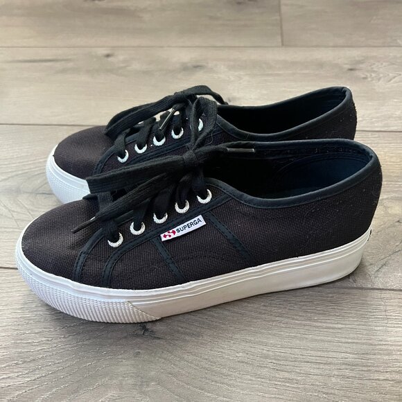 Superga Black Platform Canvas Sneakers Size US W 7.5 - Picture 1 of 8